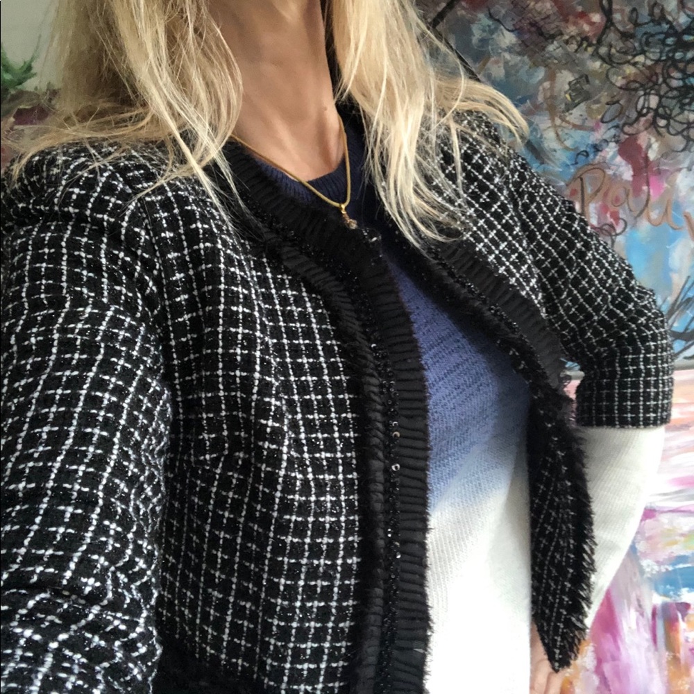 Jacket blazer black & white with sequins & “ruffle